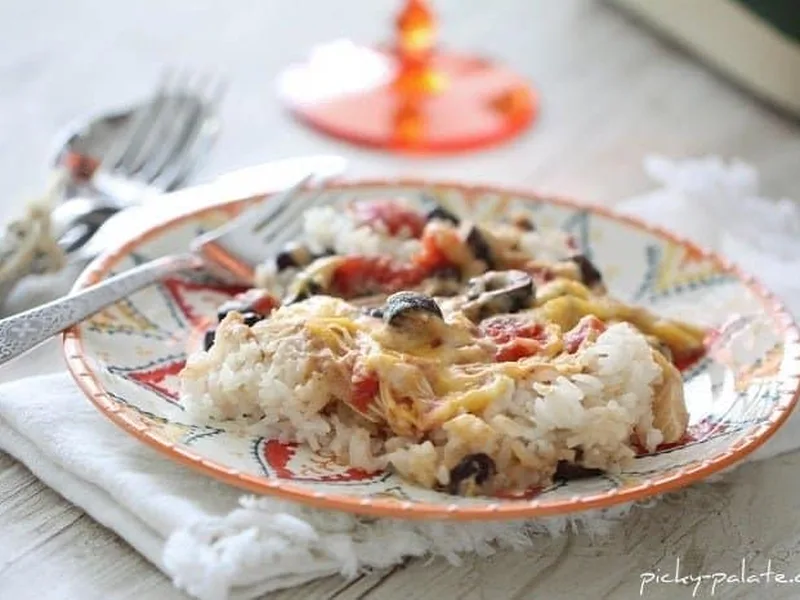 Chicken and Black Bean Green Enchilada Rice Bake