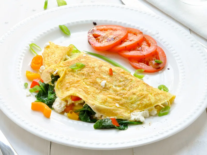 Spinach Feta Bell Pepper Omelet with Garlic