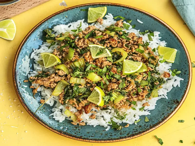 Thai Basil Pork Stir-Fry with Bok Choy and Sriracha Lime Sauce