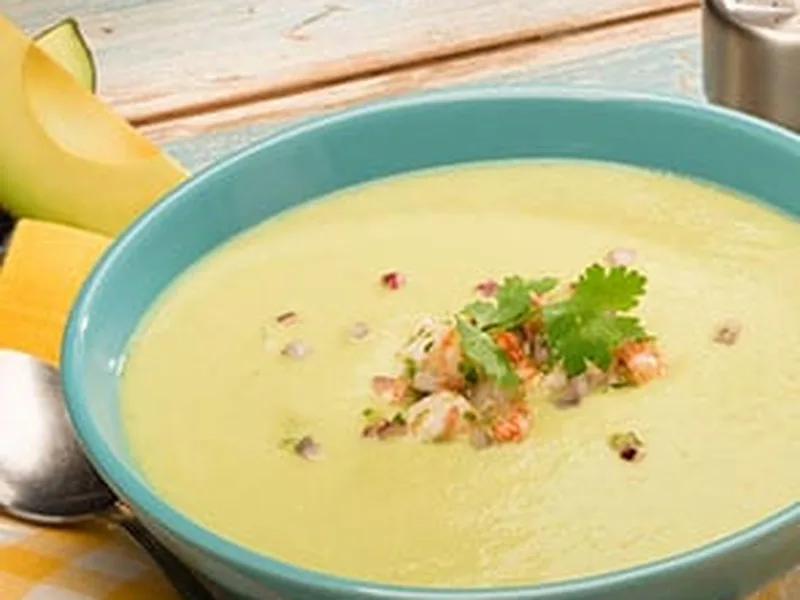 Creamy Avocado Soup with Citrus-Shrimp Relish