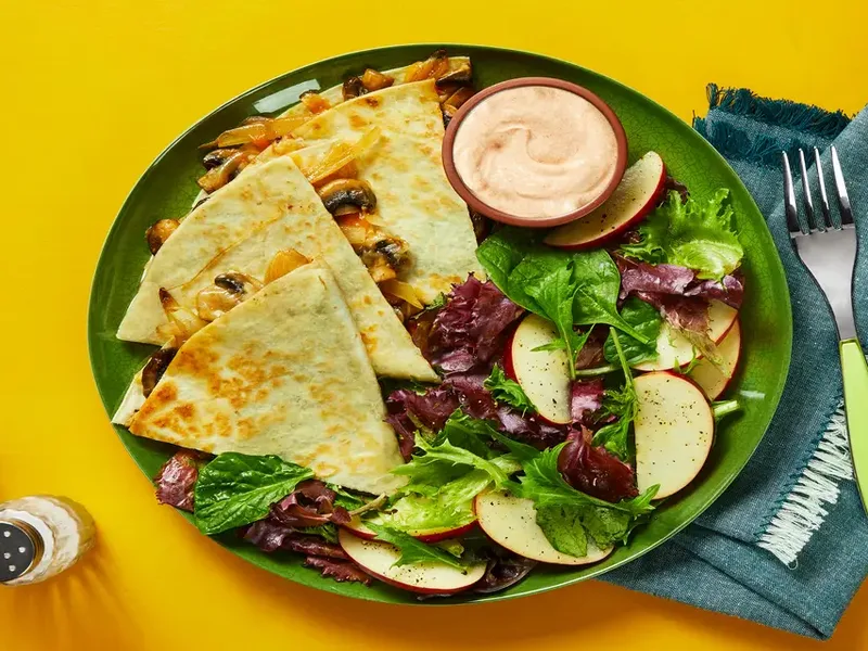 Caramelized Onion Mushroom Tortilla Melts with Apple Salad