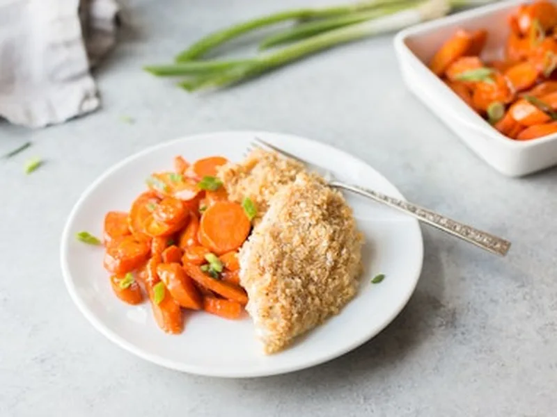 Miso-Maple Crusted Panko Chicken with Roasted Carrots