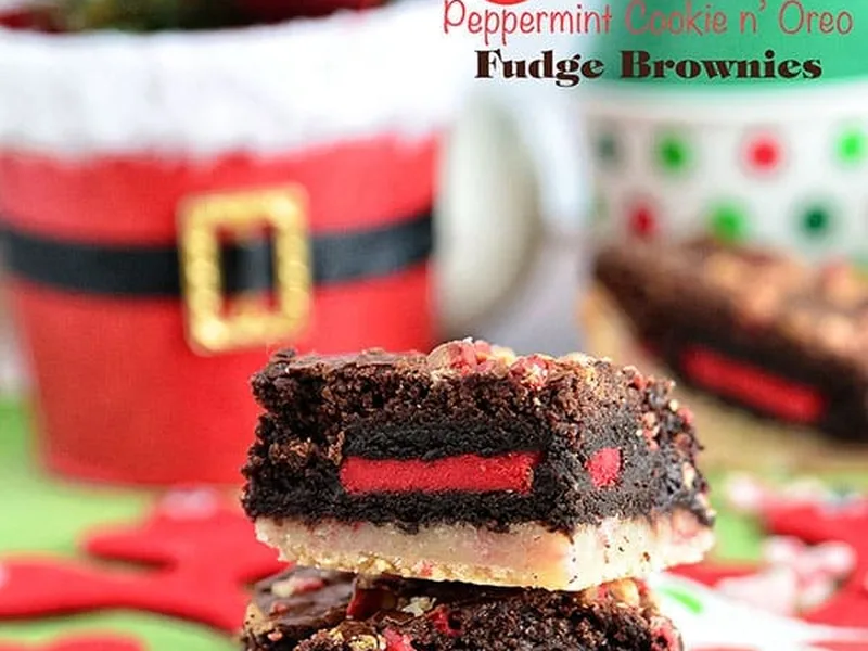 Peppermint Oreo Fudge Brownies with Cookie Dough