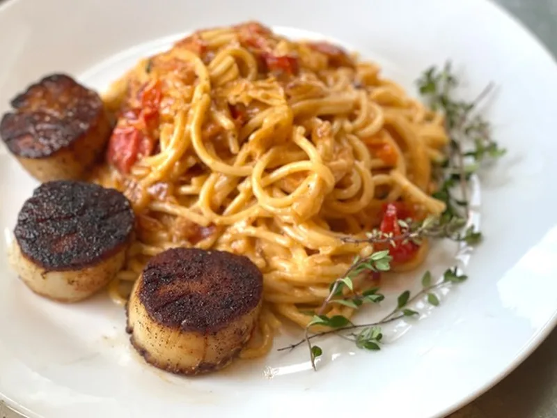 Blackened Cajun Scallop Pasta with Creamy Tomato Sauce