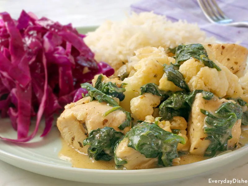 Asiago Chicken with Spinach and Cauliflower Skillet