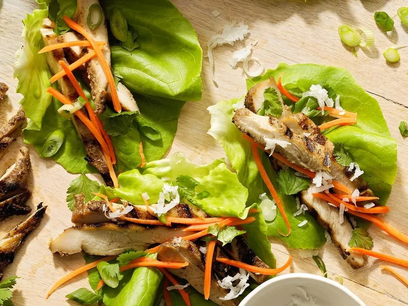 Chinese Five-Spice Chicken Lettuce Wraps with Pickled Carrots