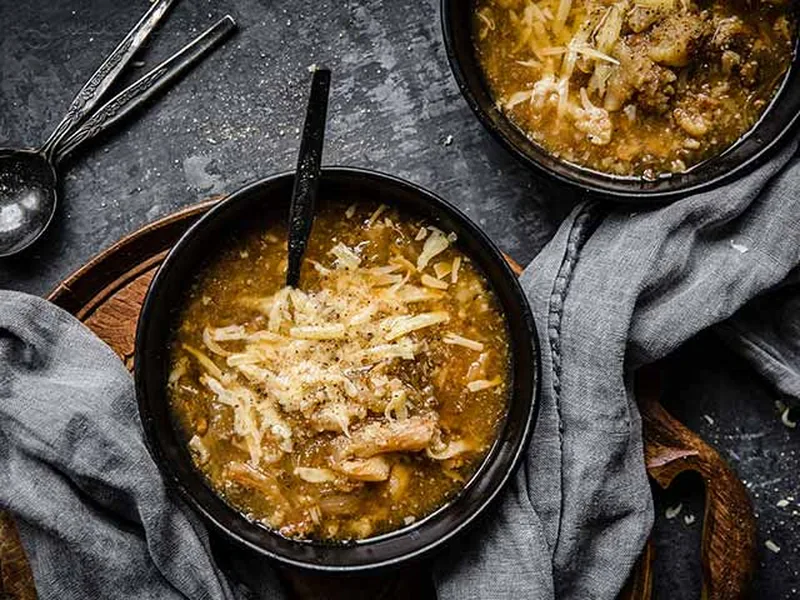 Roasted Cauliflower and Onion Soup with Gruyere