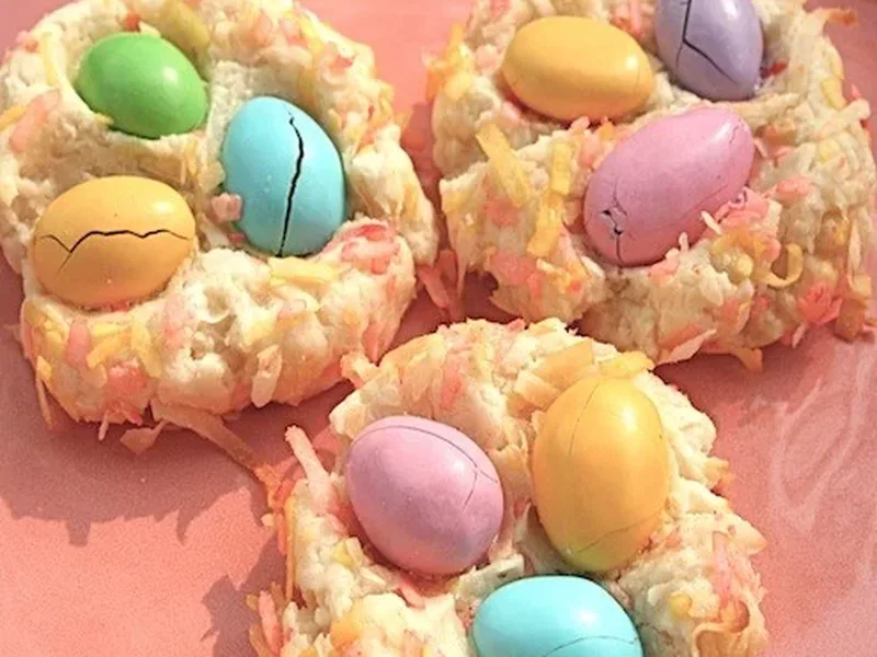 Almond M&M Easter Nest Cookies with Coconut