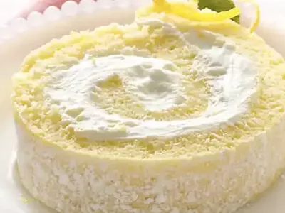 Lemon Cream Rolled Cake with Fresh Whipped Cream Filling