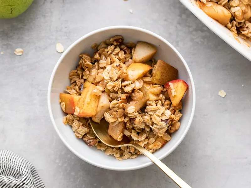 Rustic Apple Pear Crisp with Walnut Oat Topping