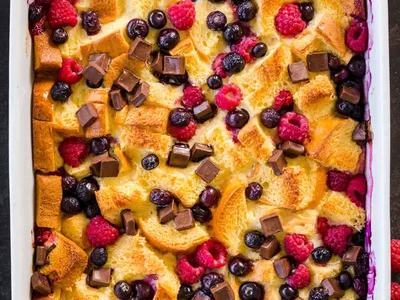 Brioche Chocolate Berry Bread Pudding Recipe