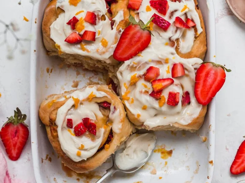 One-Hour Strawberry Orange Fluffy Vegan Cinnamon Rolls