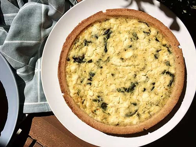 Almond Crust Spanakopita Quiche with Feta