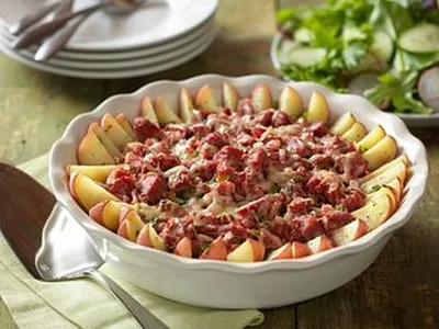 Rustic Corned Beef and Potato Bake with Swiss and Horseradish