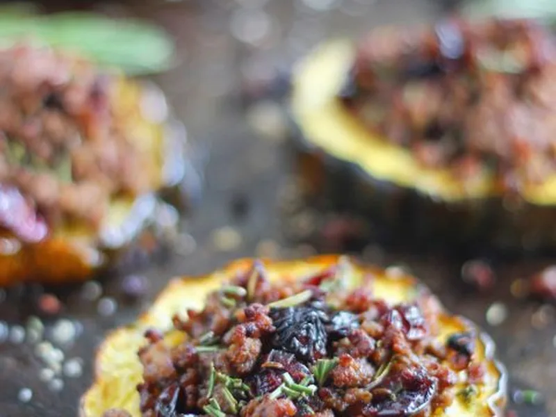 Paleo Cranberry Beef Stuffed Acorn Squash Rings