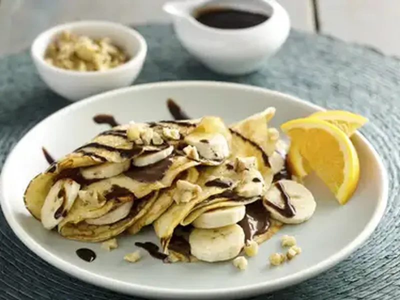 Banana Hazelnut Cream Filled Crepes with Walnuts
