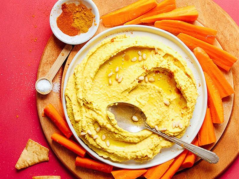 Golden Turmeric Hummus with Fresh Ginger