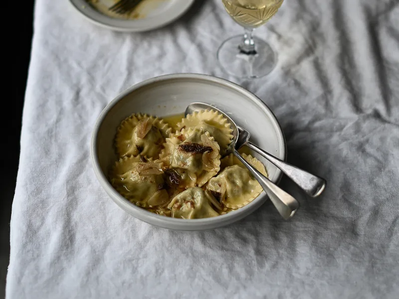 Homemade Broccoli Ricotta Ravioli with Anchovy Sage Butter