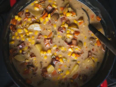 Maple Bacon Corn Chowder with Cream
