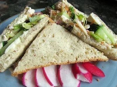 Cucumber Coleslaw Sandwich with Garlic Herb Cream Cheese