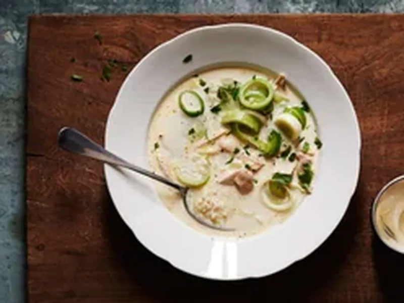 Scottish Cock-a-Leekie Soup with Pearl Barley