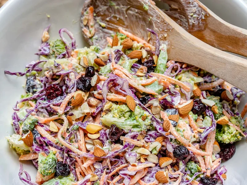 Crisp Blanched Broccoli Slaw Salad with Greek Yogurt Dressing