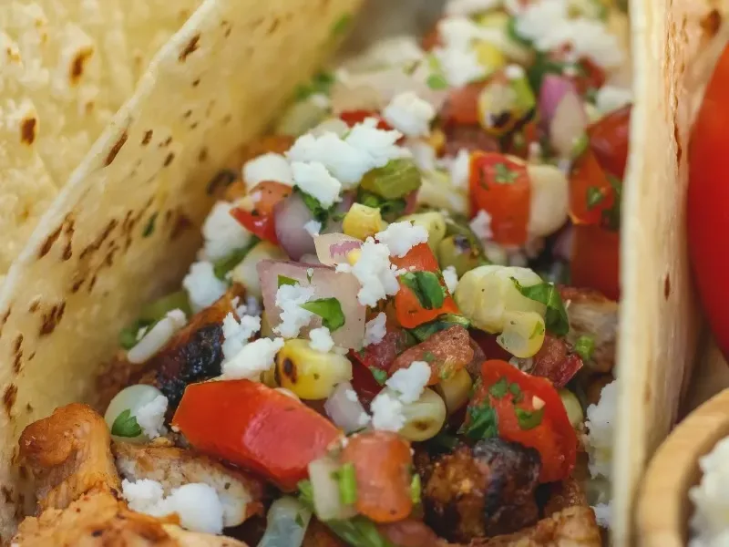 Grilled Chicken Tacos with Corn Poblano Salsa