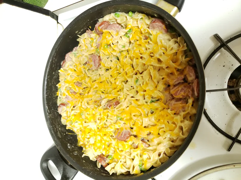 Creamy Kielbasa Pasta Skillet with Cheddar