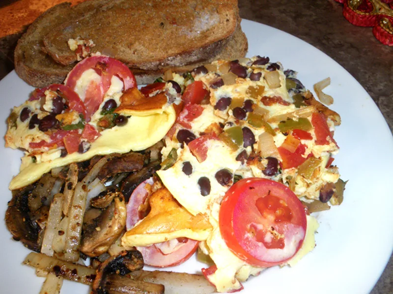 Vegetable-Packed Omelet for Two with Fresh Peppers and Herbs