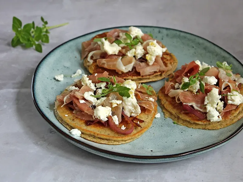 Low-Carb Prosciutto and Goat Cheese Savory Pancakes