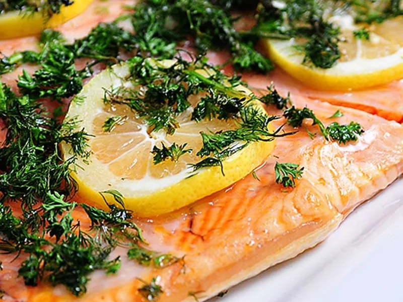 Baked Lemon Dill Salmon with Fresh Herbs and Olive Oil