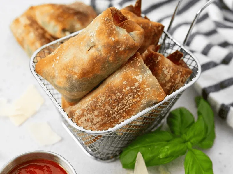 Air Fryer Spinach Mozzarella Sticks with Crispy Egg Roll Wraps