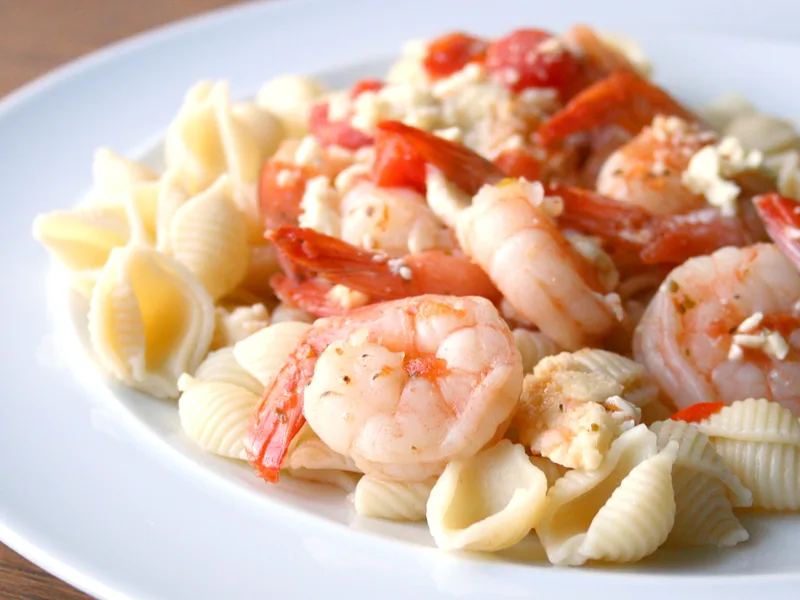 Greek Shrimp and Rigatoni with Feta and Tomato