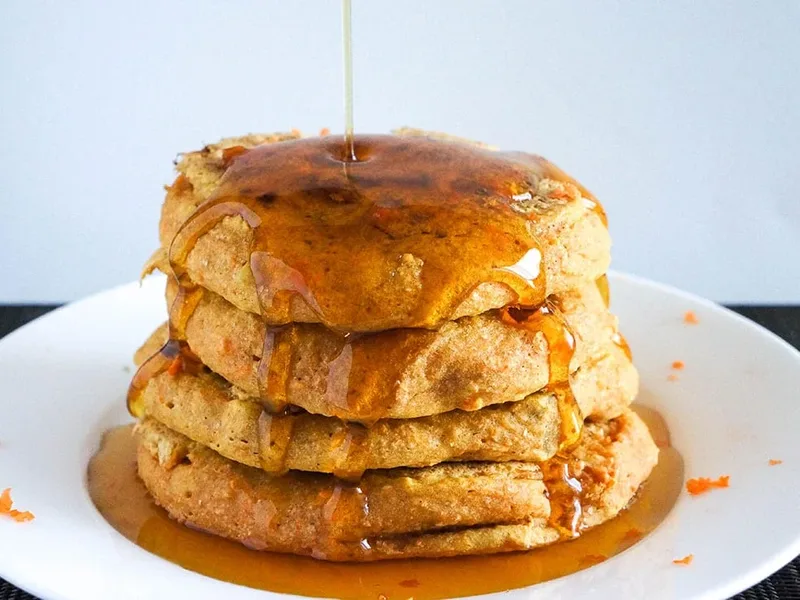 Whole Wheat Carrot Cake Pancakes with Walnuts and Cinnamon