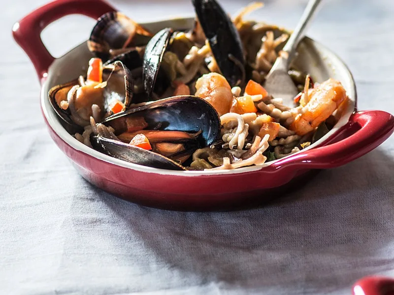 Gluten-Free Seafood Fideuà with Saffron Aioli