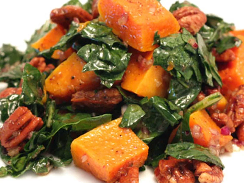 Roasted Butternut Squash Kale Salad with Spiced Pecans
