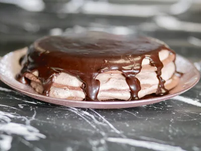 Layered Meringue Ice Cream Cake with Coffee Almond Filling