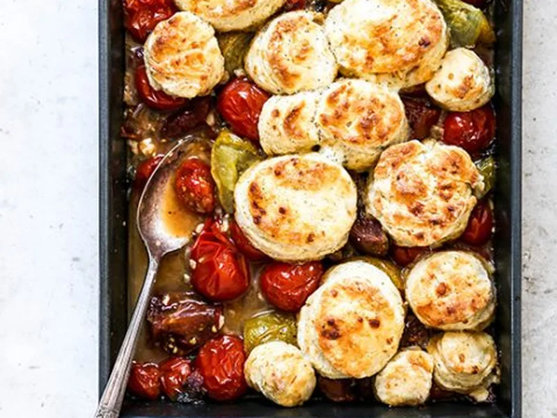 Savory Tomato Cobbler with Blue Cheese Biscuits