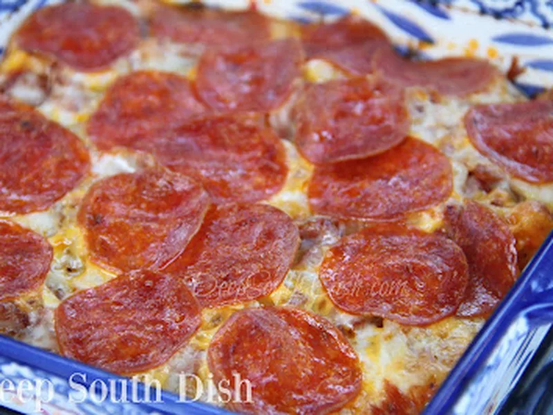 Sausage and Pepperoni Pasta Bake with Mozzarella