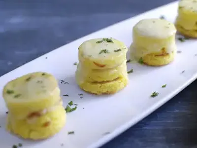 Baked Polenta Ham and Cheese Stackers with Crispy Edges