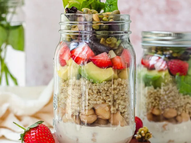 Tahini Chickpea Quinoa Salad Jars, Vegan