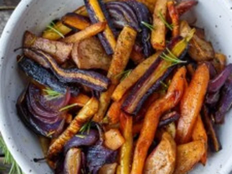 Maple Balsamic Roasted Root Vegetables with Fresh Rosemary