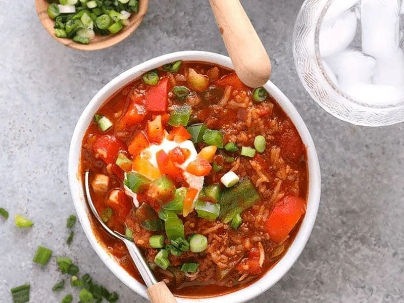Instant Pot Stuffed Pepper Soup with Ground Beef and Rice