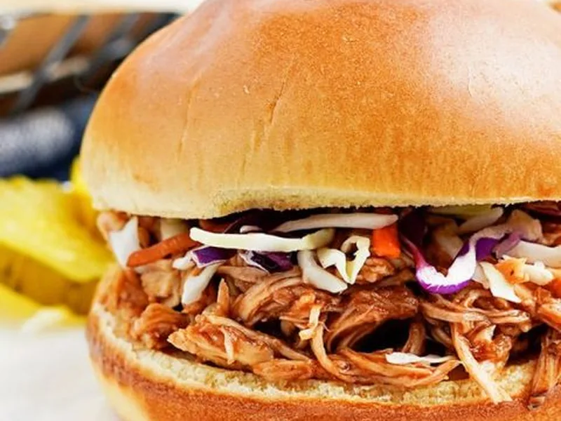 Slow Cooker Pulled BBQ Chicken Sandwiches with Coleslaw