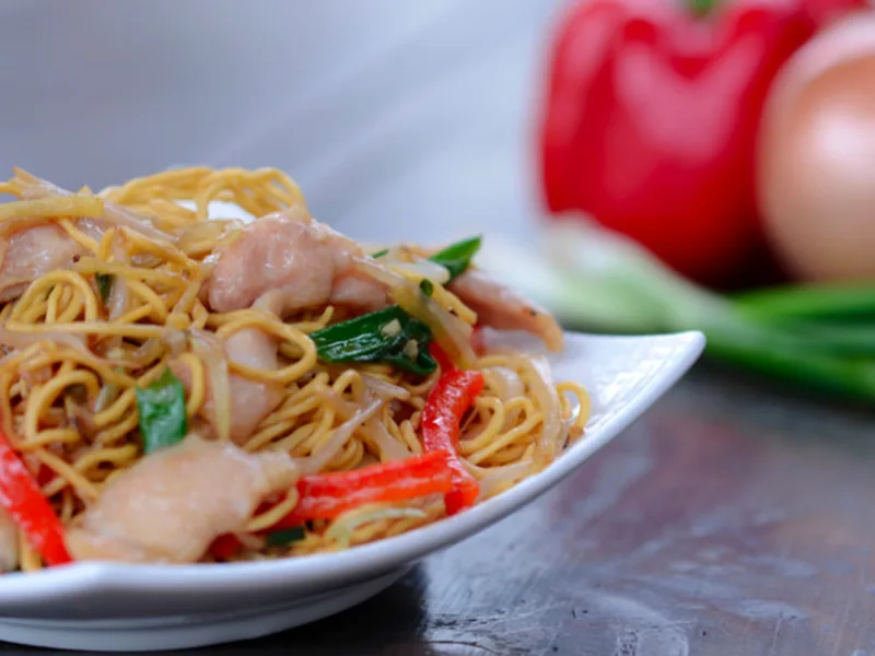 Chinese New Year Long Life Noodles with Chicken and Vegetables