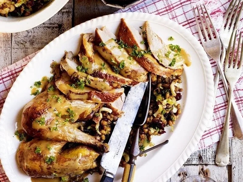 Braised Pheasant with Whisky Sauce and Barley Pilaf