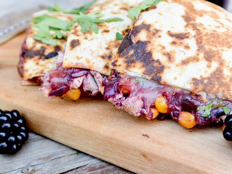 Blackberry-Chipotle BBQ Chicken Quesadillas with Fontina
