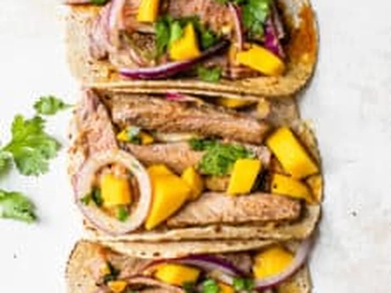 Pan-Seared Steak and Mango Tacos with Soy-Ginger Marinade