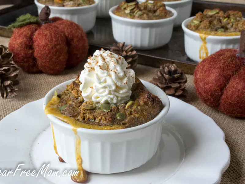 Low Carb Pumpkin Spice Bread Pudding with Custard Base