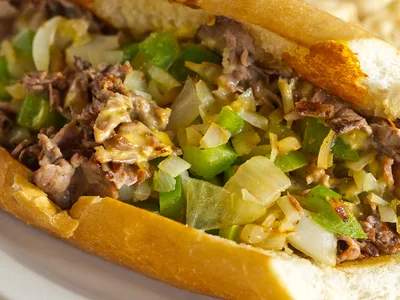 Ground Beef Philly Cheesesteak on Hoagie Rolls